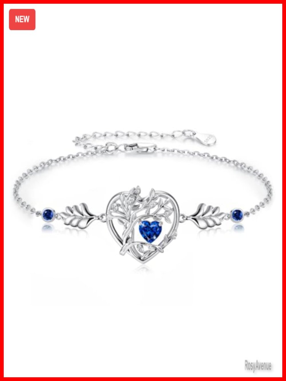925 Sterling Silver Tree of Life Heart Charm Bracelet September Birthstone